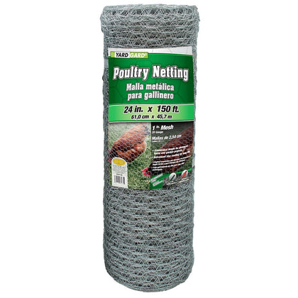 YARDGARD 1-inch poultry netting on a coop fence for secure containment and airflow.