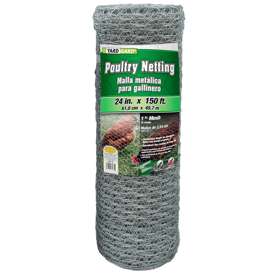 YARDGARD 1-inch poultry netting on a coop fence for secure containment and airflow.