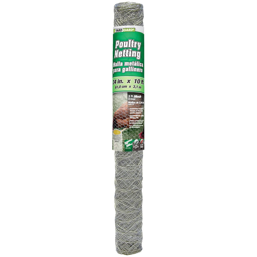 YARDGARD poultry netting overview showing a durable 24x10 ft roll in galvanized steel
