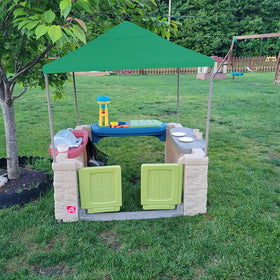 YardJoyliz Step2 BBQ Center canopy shade keeps play area cool.
