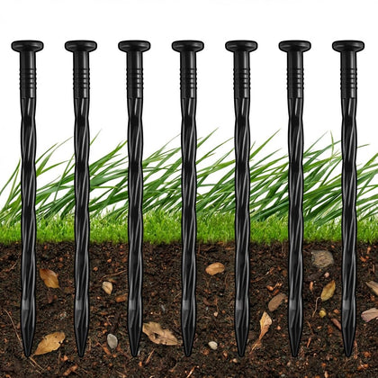 YardSeal 8-inch spiral edging spike in soil secures borders for a cleaner lawn edge.