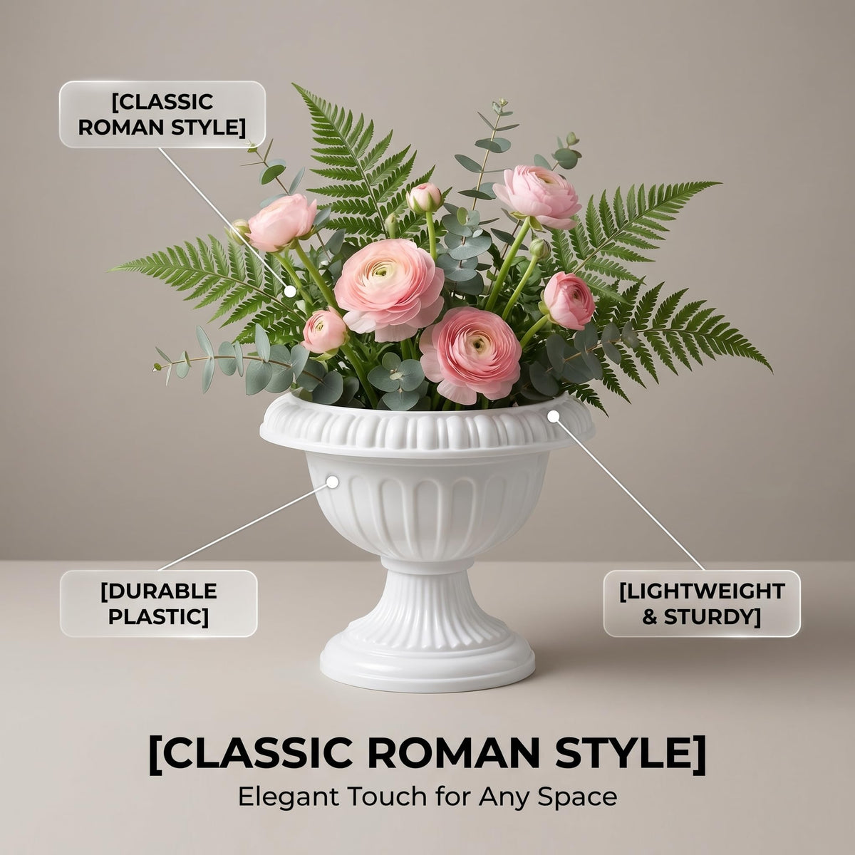 Yardwe plastic urn planter is lightweight and shatterproof for versatile use