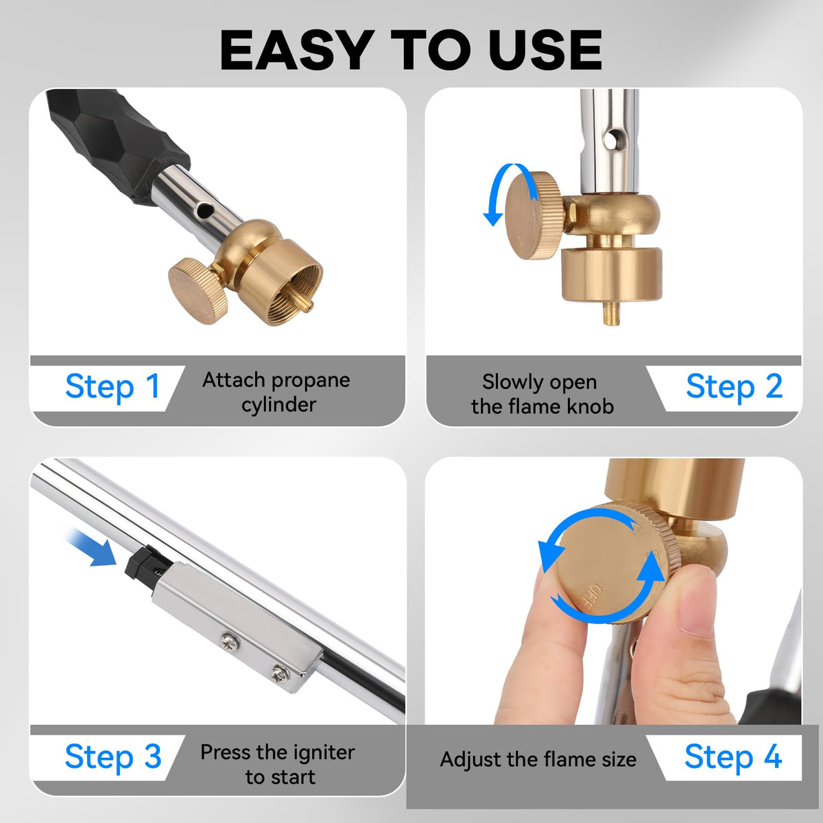 Yardwizard weed torch brass control valve allows precise heat adjustment