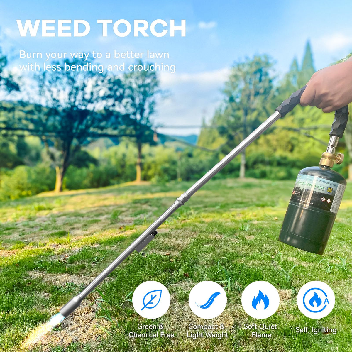 Yardwizard weed torch supports multi-use for weeding and campfire lighting