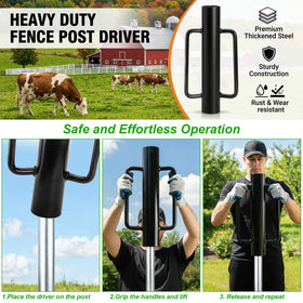 Yarlung 17 lb fence post driver positioned over wooden fence post