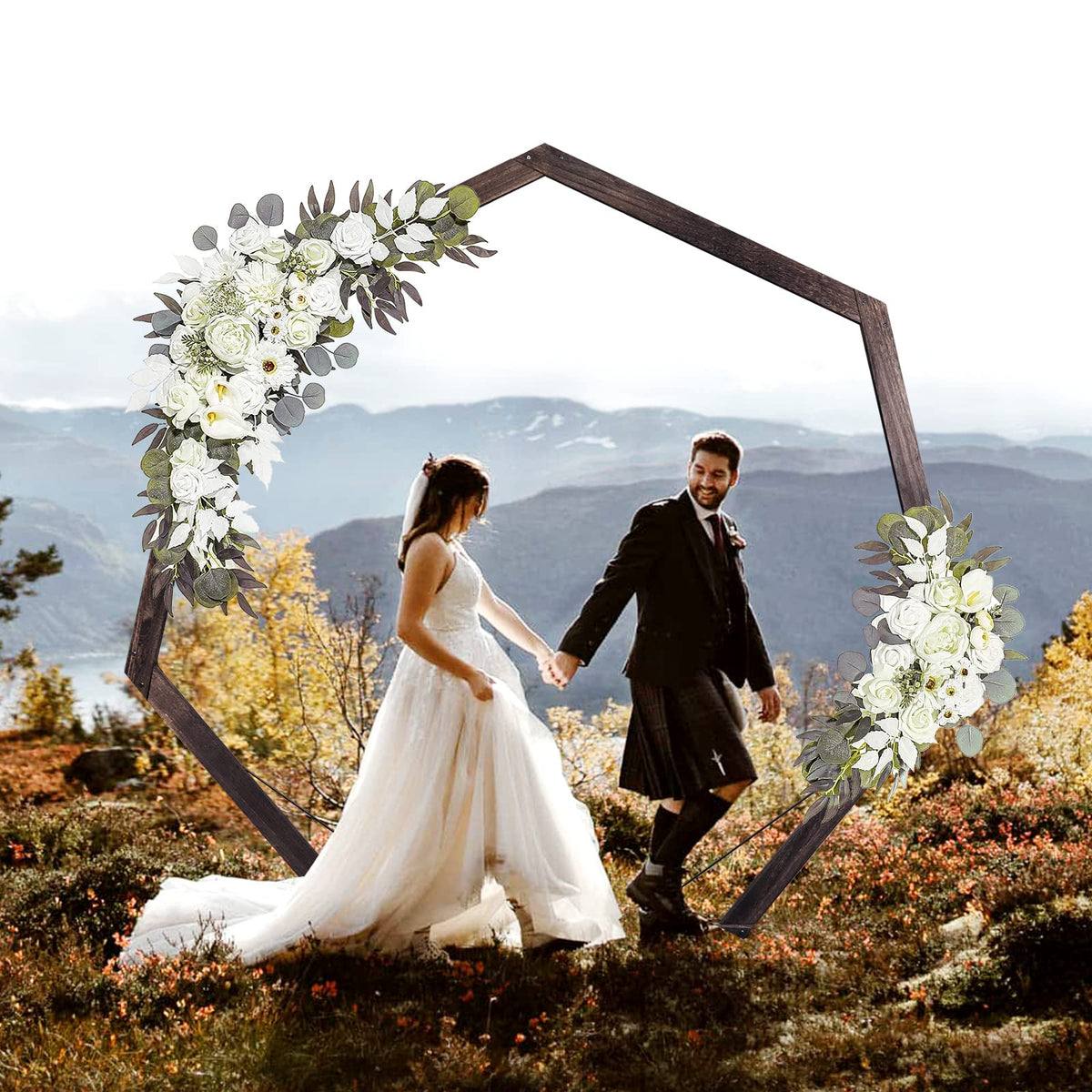 Yaseingoo 7.2ft wooden wedding arch showcases a sturdy ceremony backdrop