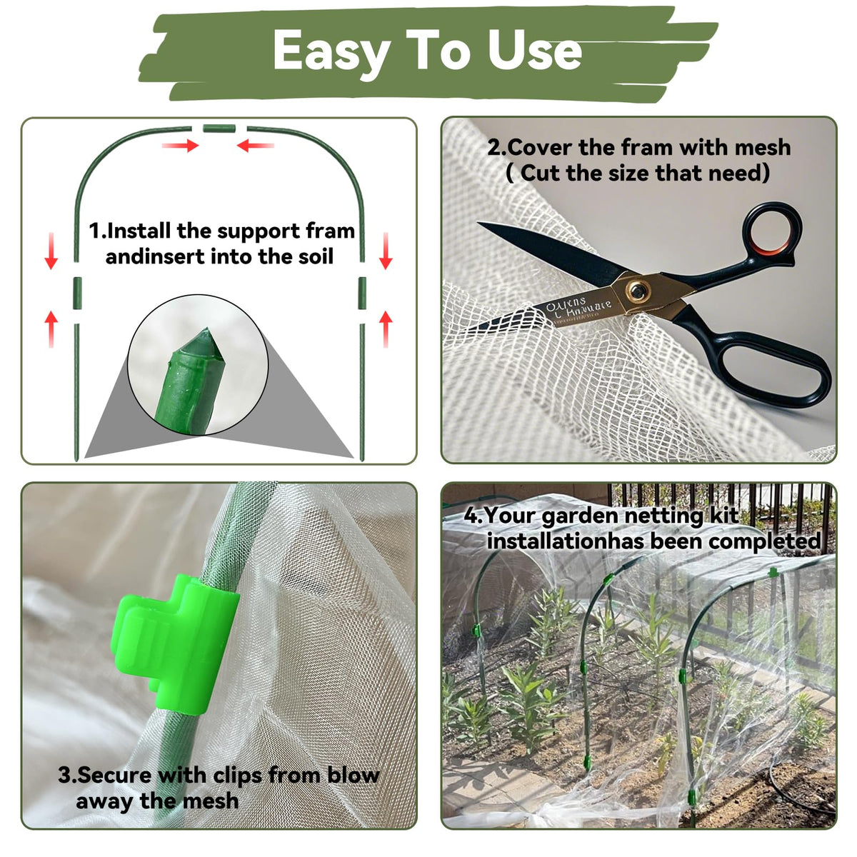 YATHO clip and connector system securing netting for a snug fit