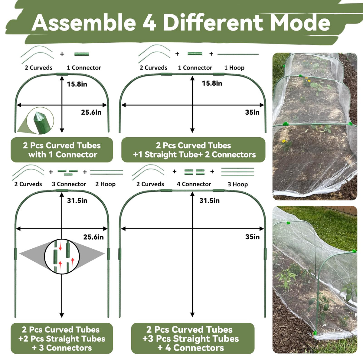 YATHO PVC-coated steel hoops provide durable, rust-resistant garden framing