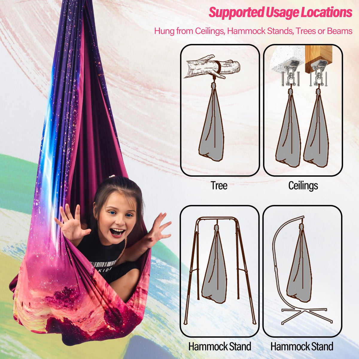 Yatoco sensory swing includes hardware kit for easy setup.