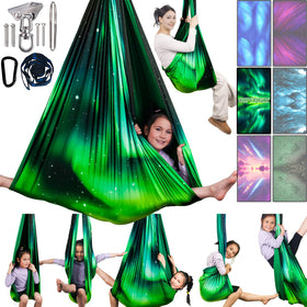Yatoco Sensory Swing Aurora Green inside setup promotes calm play and focus.