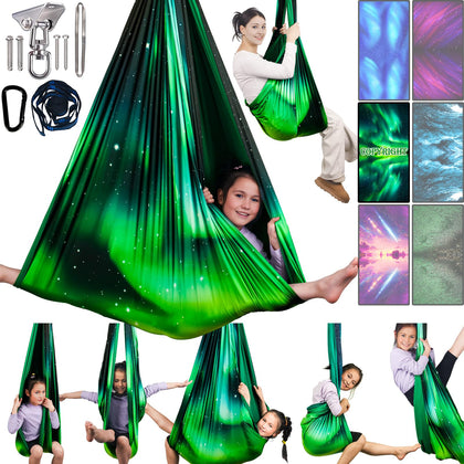 Yatoco Sensory Swing Aurora Green inside setup promotes calm play and focus.