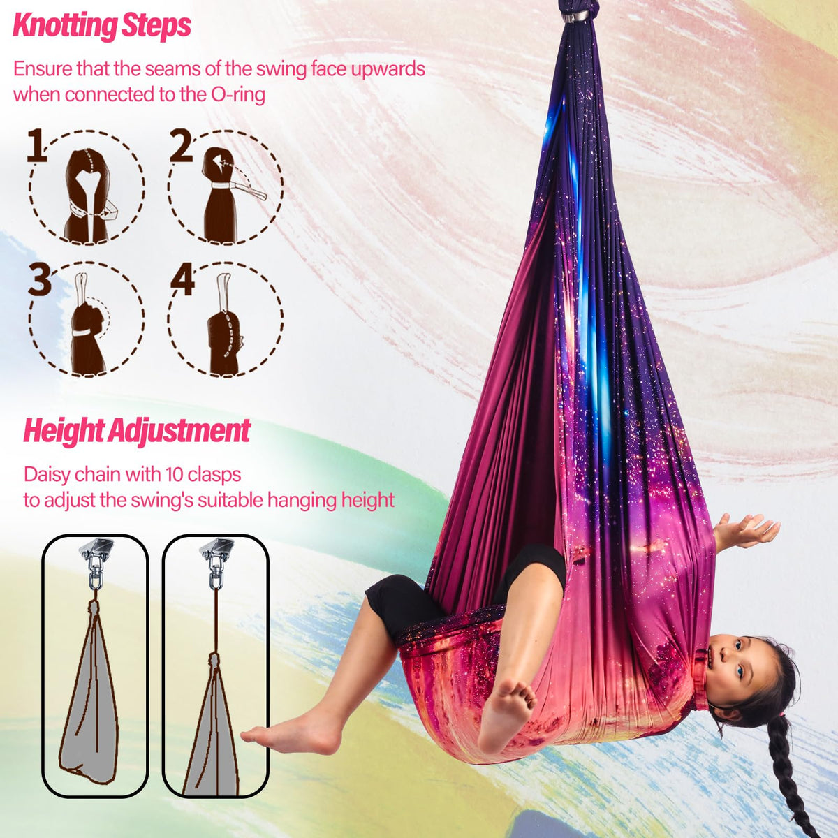 Yatoco sensory swing features hug-like cocoon design for security.