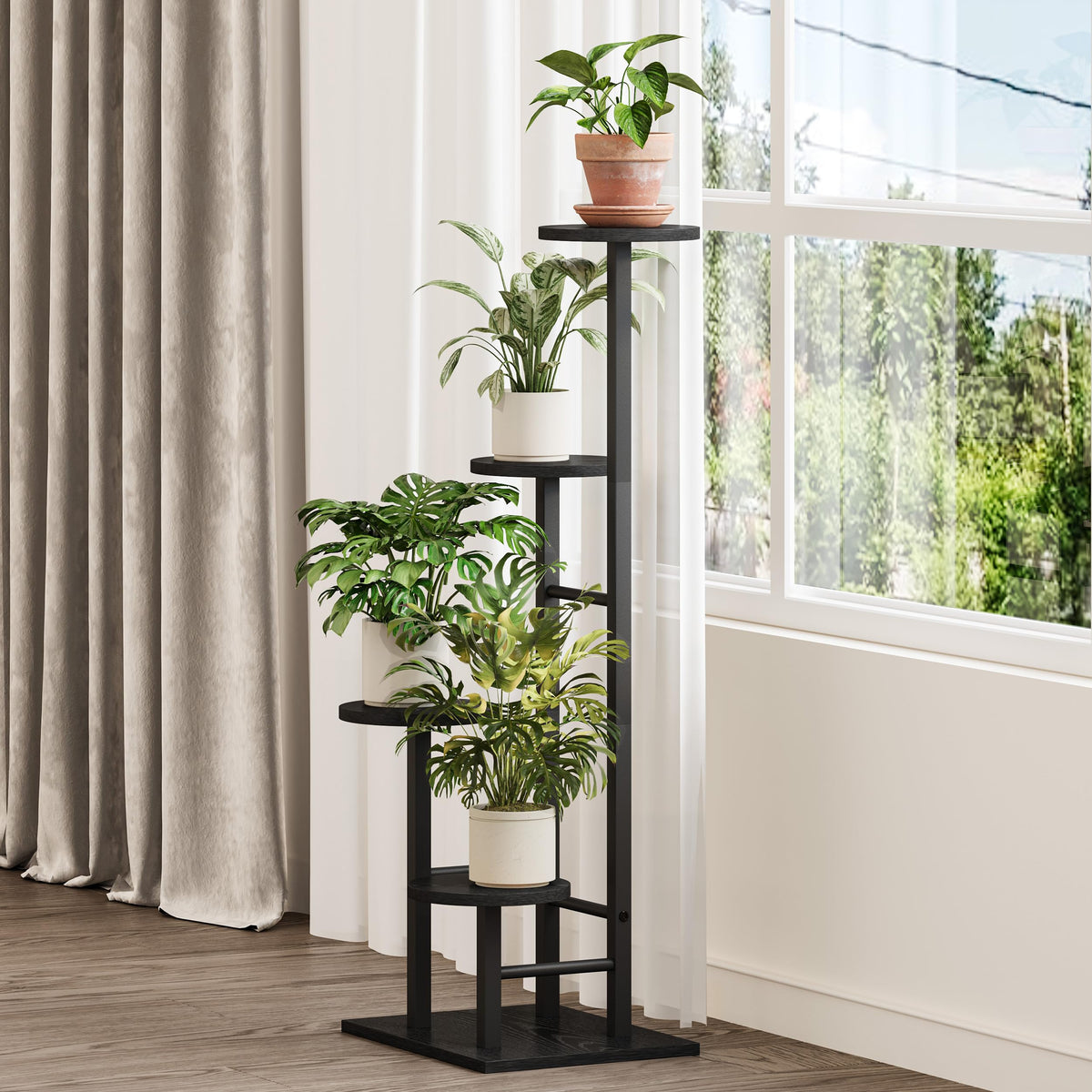 YAUKTAK display stand with shelves, versatile for books or candles.
