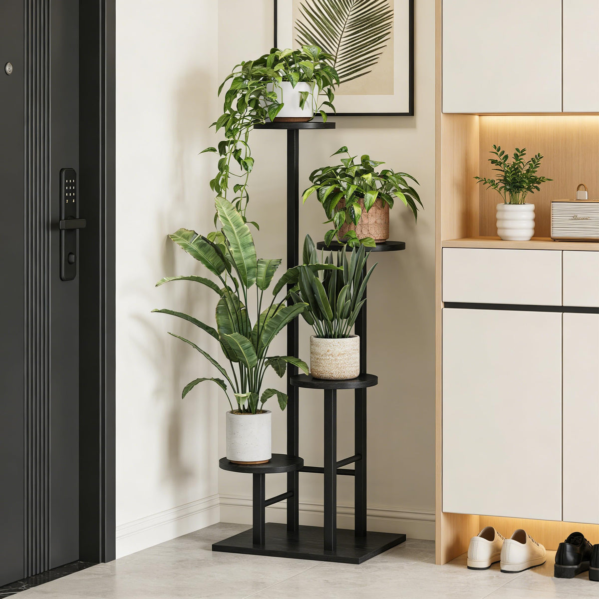 YAUKTAK sunroom setup, tall plant display brightens a living space.