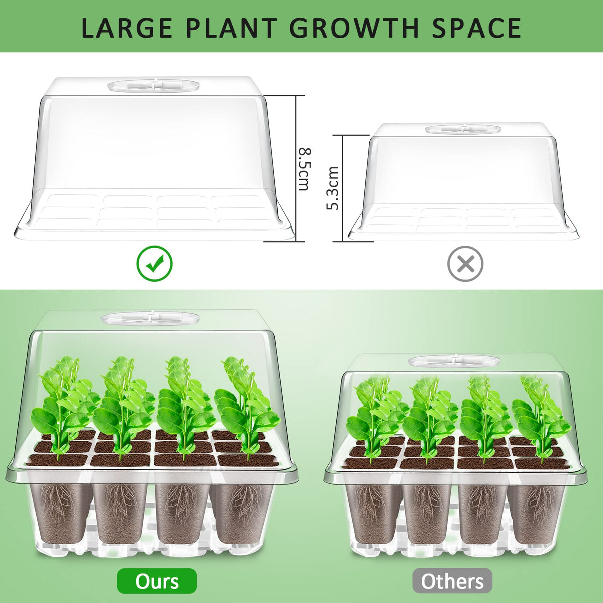 Yaungel heightened lid seed tray expanding space for growing flowers, vegetables, herbs.
