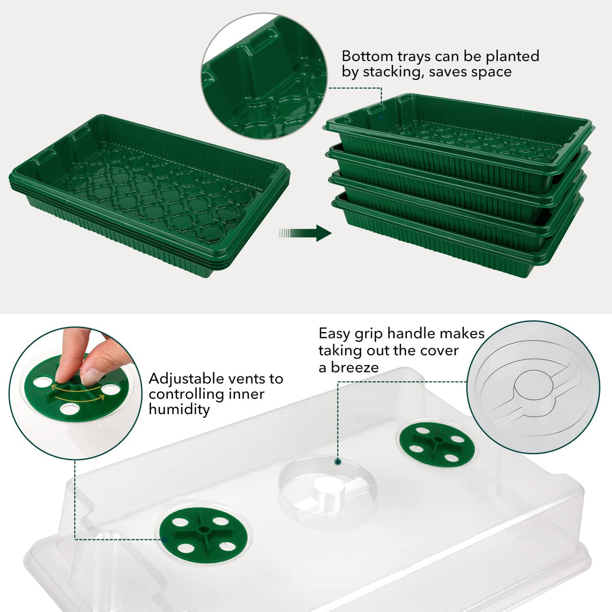 YAUNGEL seed tray featuring two adjustable ventilation windows for humidity tuning