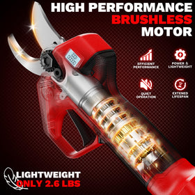YAWV pruning shears showing Milwaukee battery compatibility