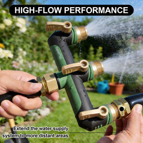 Yayamz 3-way garden hose splitter durability test image communicates resilience under pressure.