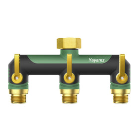 Yayamz 3-way garden hose splitter outlet views show spacious design for multiple connections.