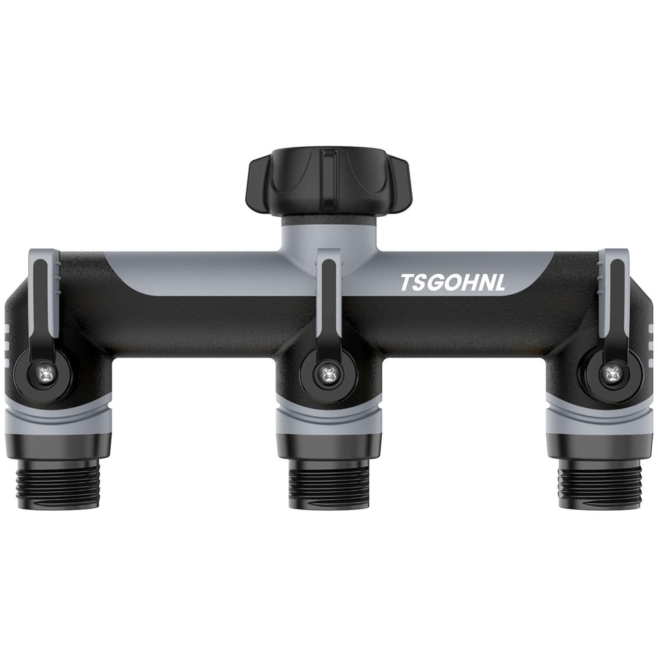 Yayamz 3-way hose splitter assembly for versatile garden watering.