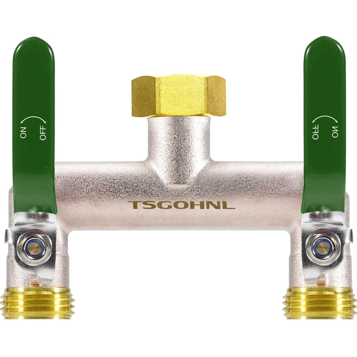 Yayamz brass 2-way hose splitter enabling versatile outdoor connections