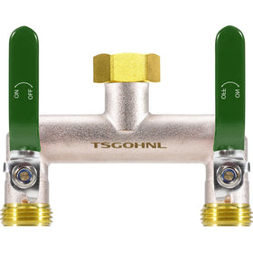 Yayamz brass 2-way hose splitter enabling versatile outdoor connections