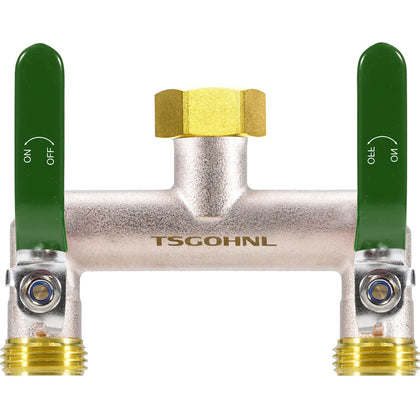 Yayamz brass 2-way hose splitter enabling versatile outdoor connections
