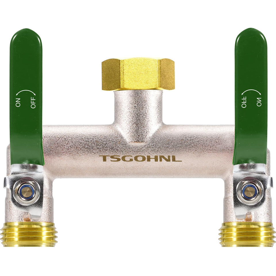 Yayamz brass 2-way hose splitter enabling versatile outdoor connections