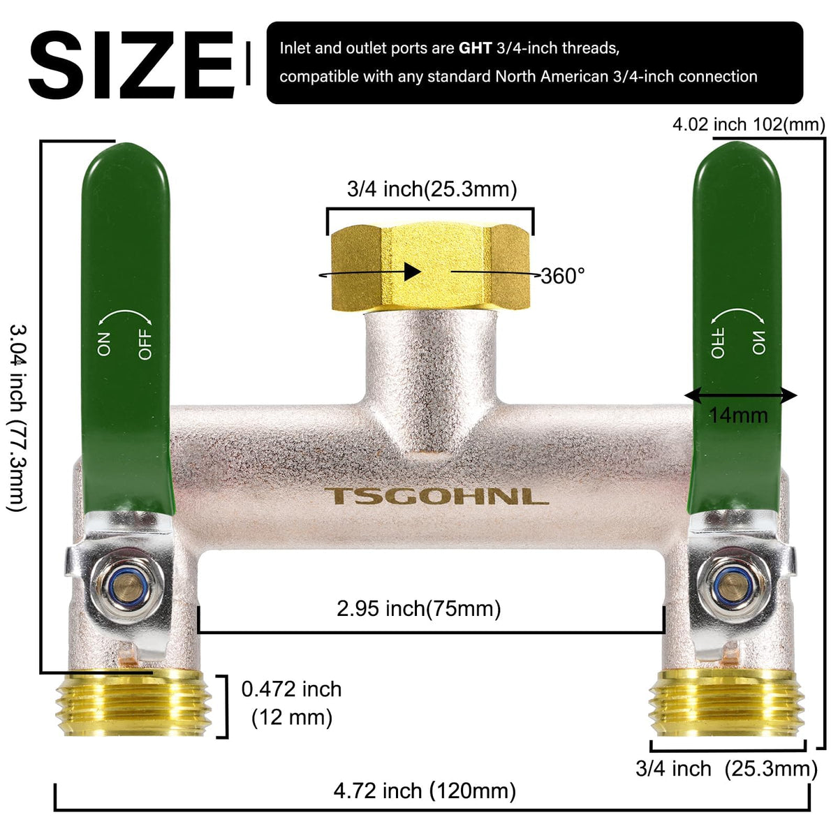 Yayamz garden hose splitter with green handles for easy grip