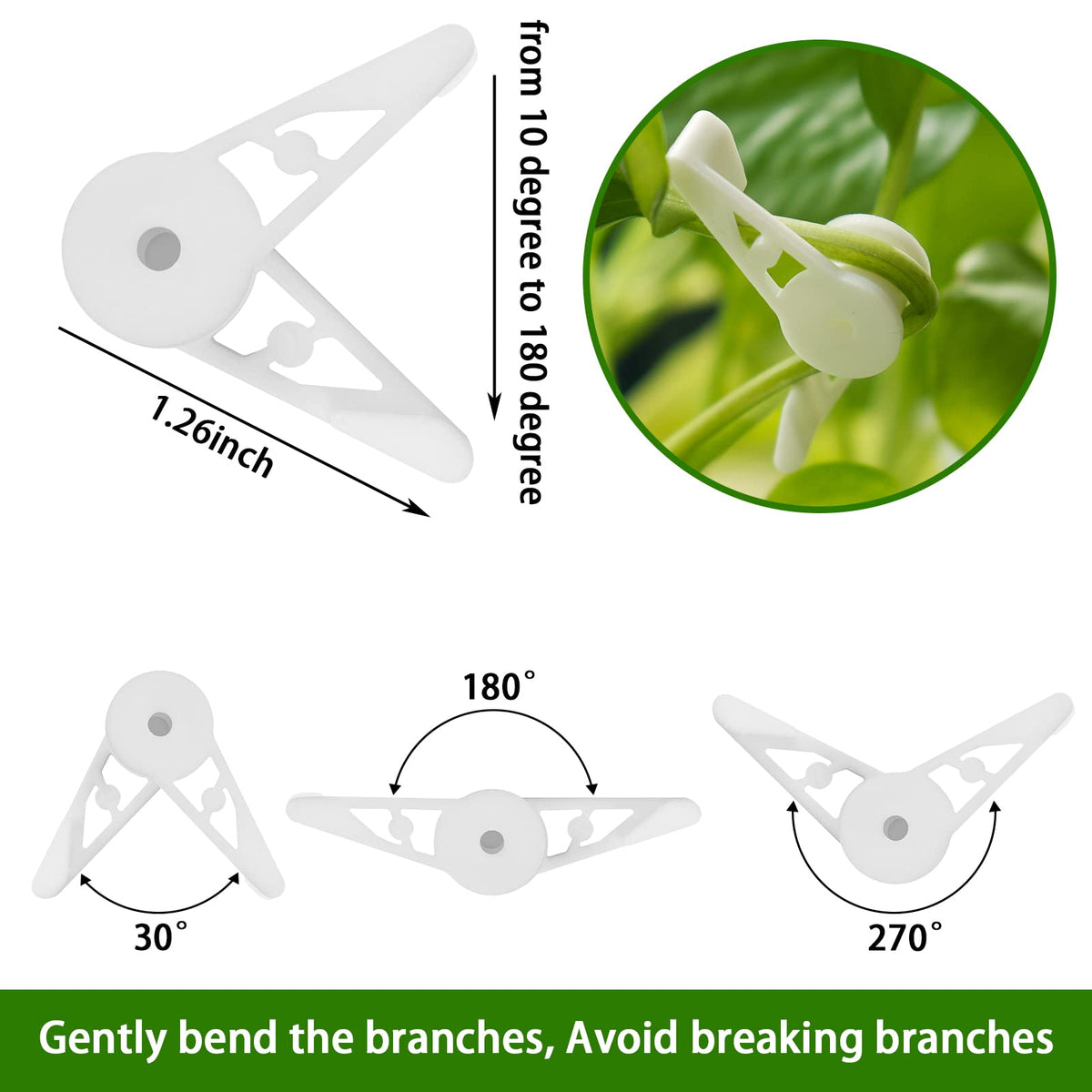YBB green and white plant clips set ideal for color-matched garden training and organization.