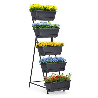 YBING 5-tier vertical garden planter in grey for space-saving balcony gardening.