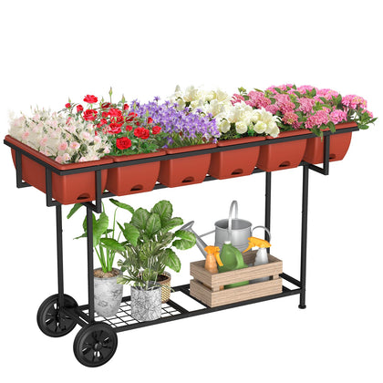 YBING elevated garden bed with wheels, side view, enabling easy patio mobility