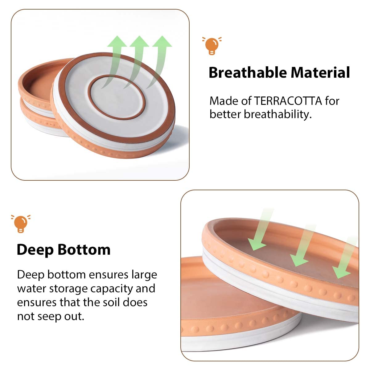 YBX 8-inch terracotta saucer in terracotta, compatible with standard pots