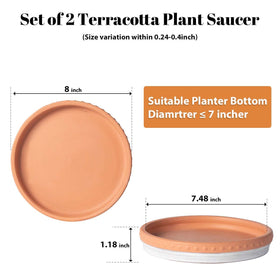 YBX 8-inch terracotta saucer in white, two-pack set for multiple pots