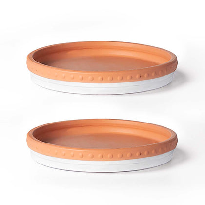 YBX 8-inch terracotta saucer in white catching plant runoff and protecting surfaces