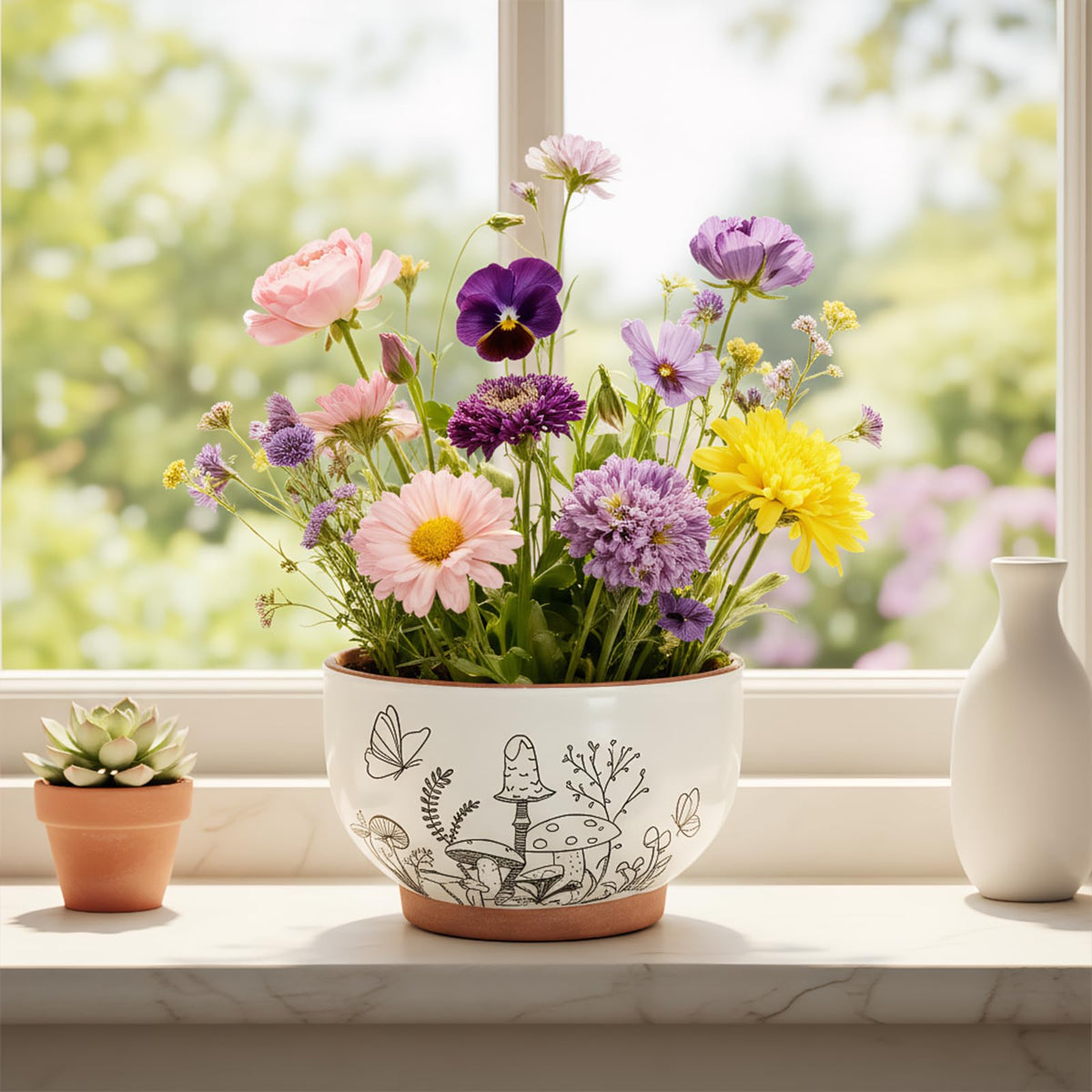 YBX 6-inch terracotta pot with mushroom accent for compact spaces