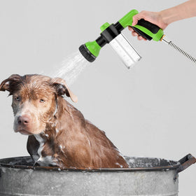 YCCOKJJ pet bath setup demonstrates practical use of brass connector for bathroom hose bathing
