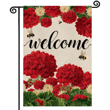 YCDMLJC geranium welcome flag with double-sided design boosts entryway visibility and charm.
