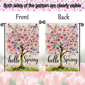 YCDMLJC Hello Spring flag fabric close-up, durable polyester for outdoor resilience