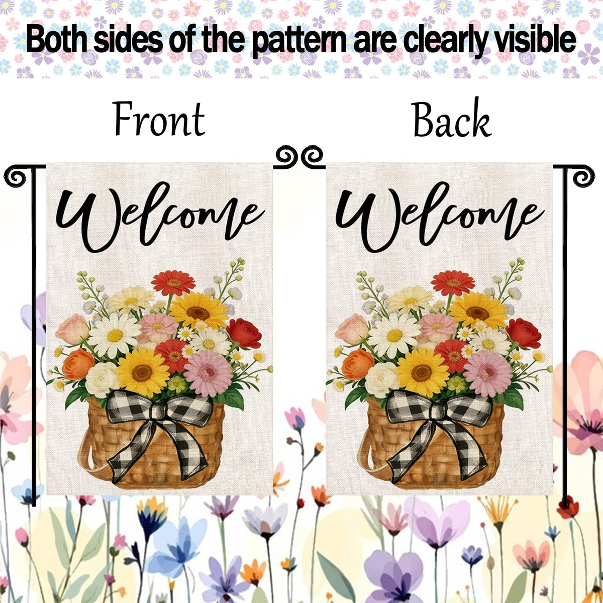 YCDMLJC spring floral welcome flag close-up color detail highlighting vibrant florals