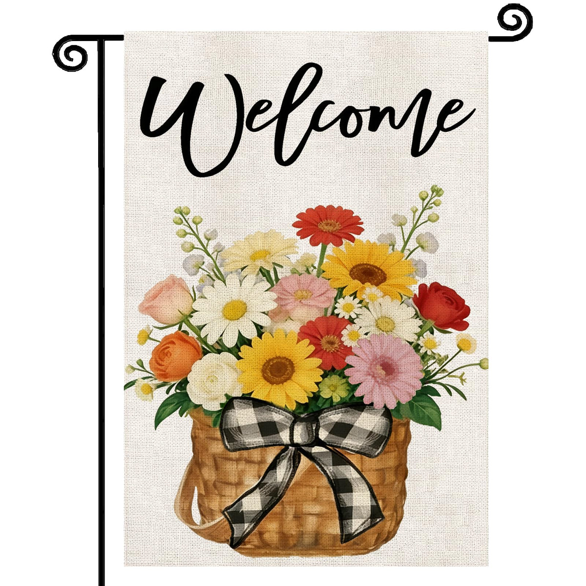 YCDMLJC spring floral welcome flag, front view with vivid colors for inviting entry
