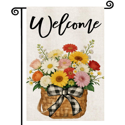 YCDMLJC spring floral welcome flag, front view with vivid colors for inviting entry