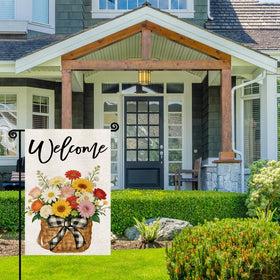 YCDMLJC spring floral welcome flag outdoors; UV-resistant polyester withstands sun exposure