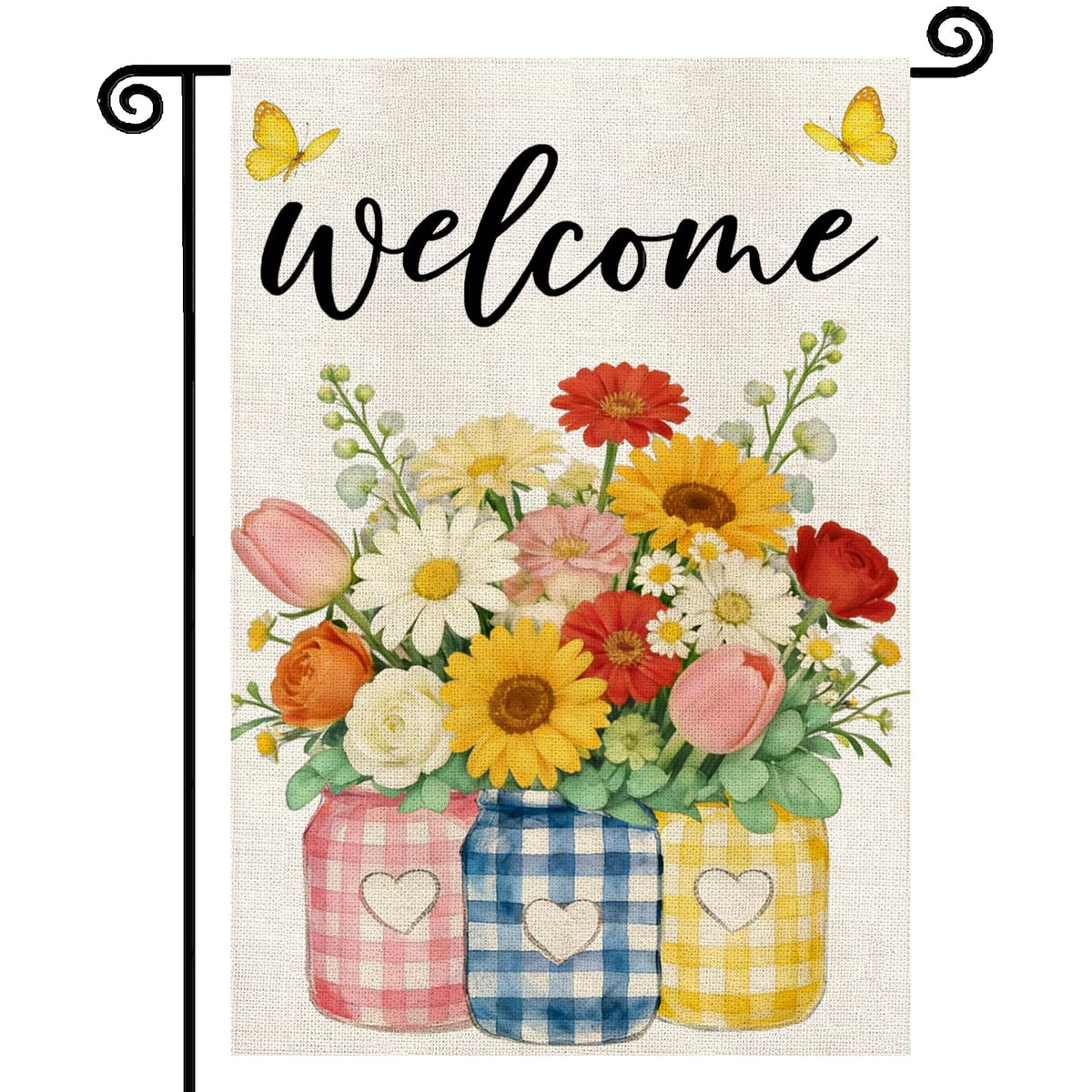 YCDMLJC spring-summer floral welcome flag in garden boosts curb appeal.