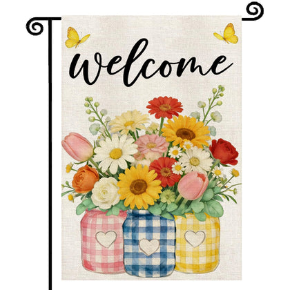 YCDMLJC spring-summer floral welcome flag in garden boosts curb appeal.