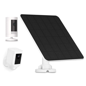 YCTechCam 5W solar panel powering Ring Stick Up Cam outdoors