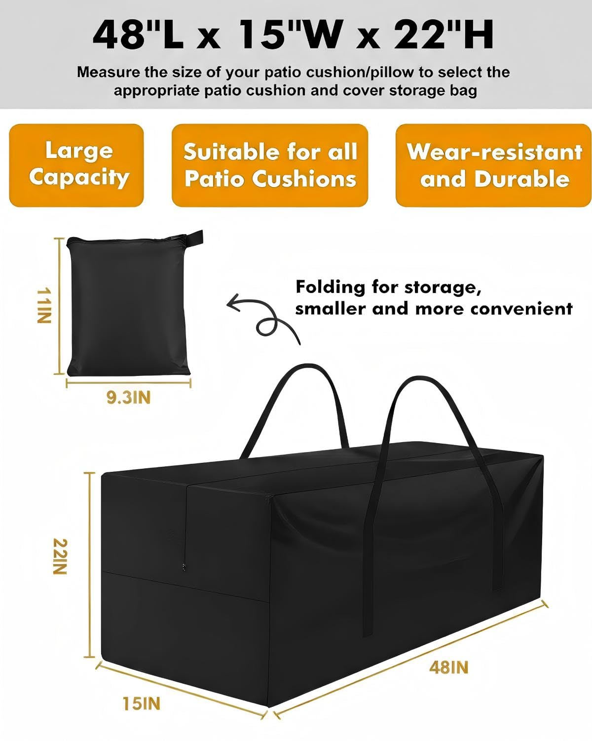 Yczzzj patio cushion storage bag side handles for easy transport.