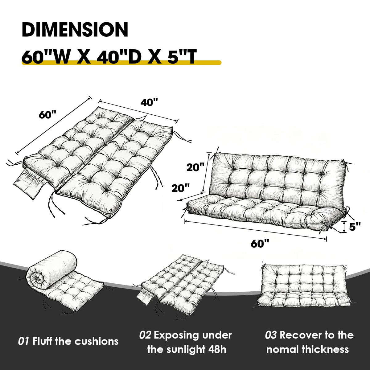 Yddsky thickened swing cushion highlighting 60x40 padding for enhanced outdoor comfort