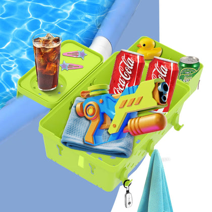 YDHZ poolside storage basket with cup holders keeps drinks within reach.