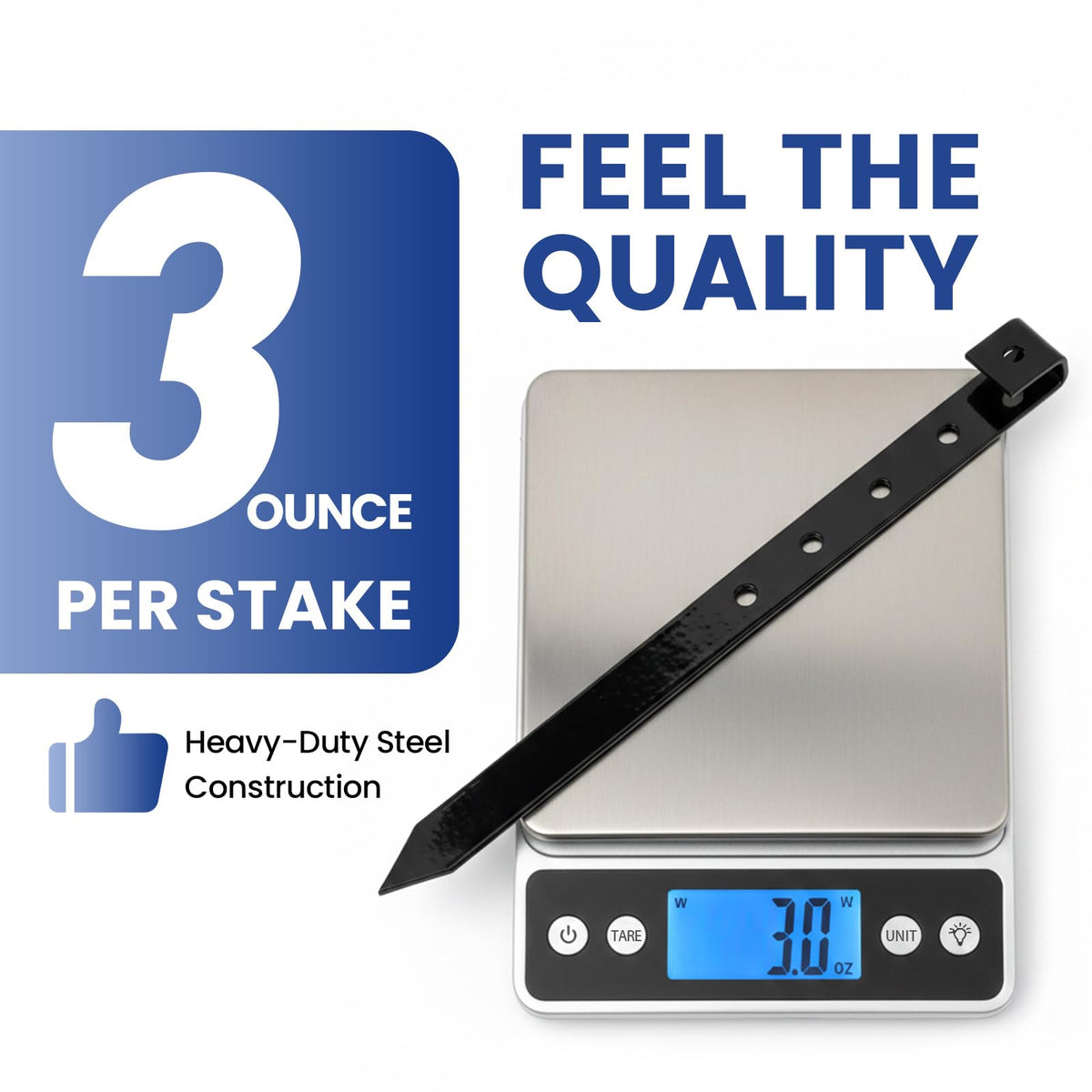 Yeahjiae 10-inch sharp-tip stake penetrates soil with ease.